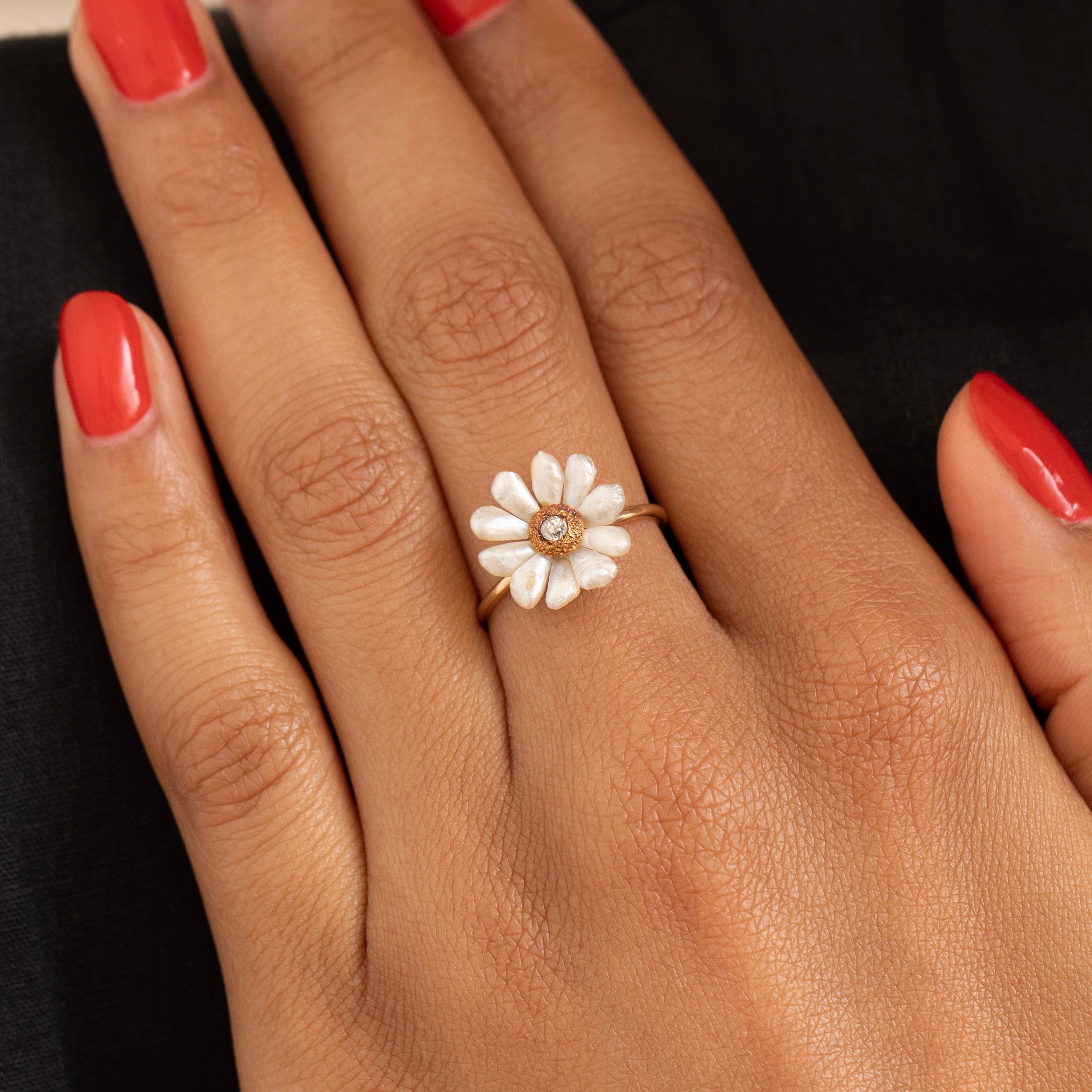 Pearl, Diamond, and 14K Gold Flower Ring