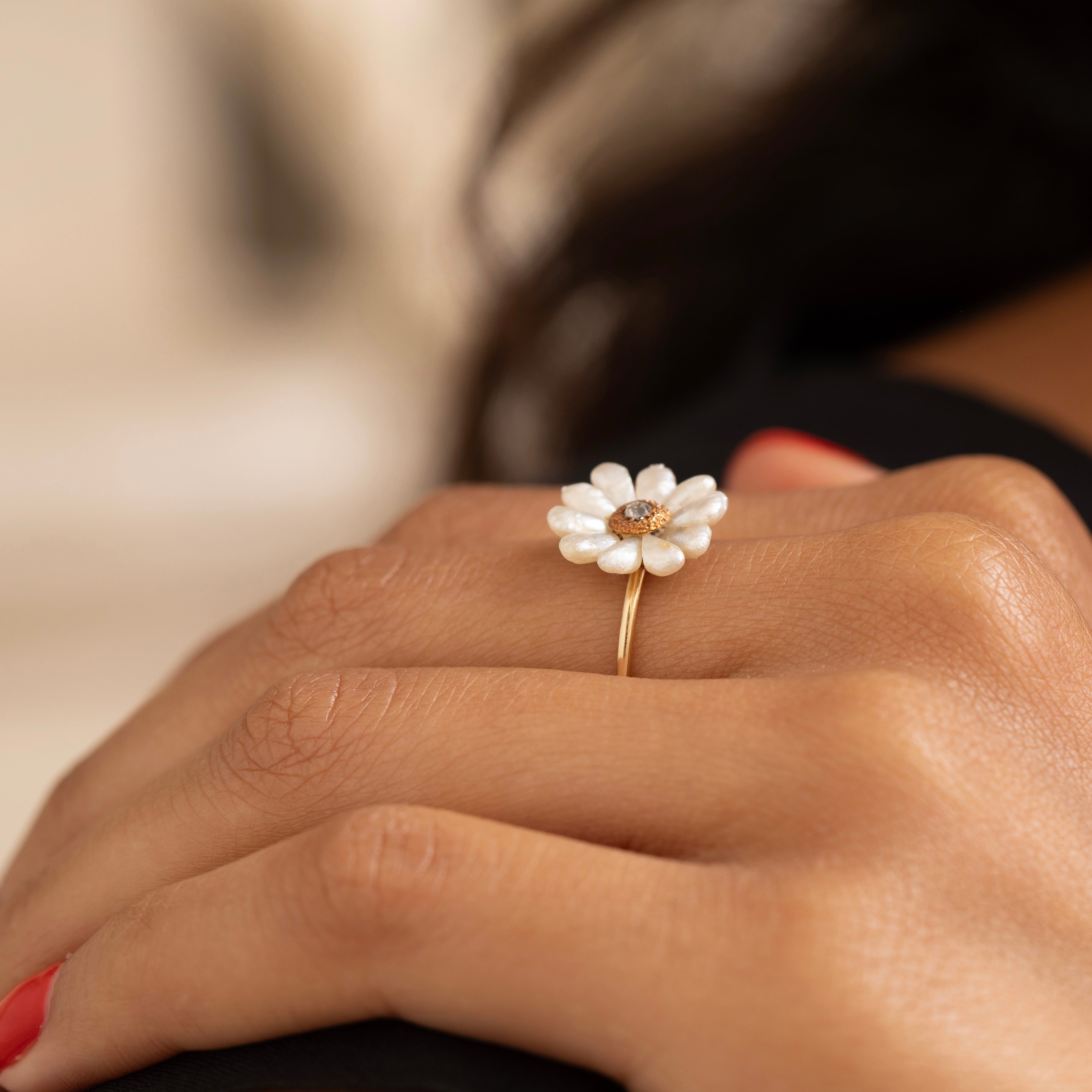 Pearl, Diamond, and 14K Gold Flower Ring