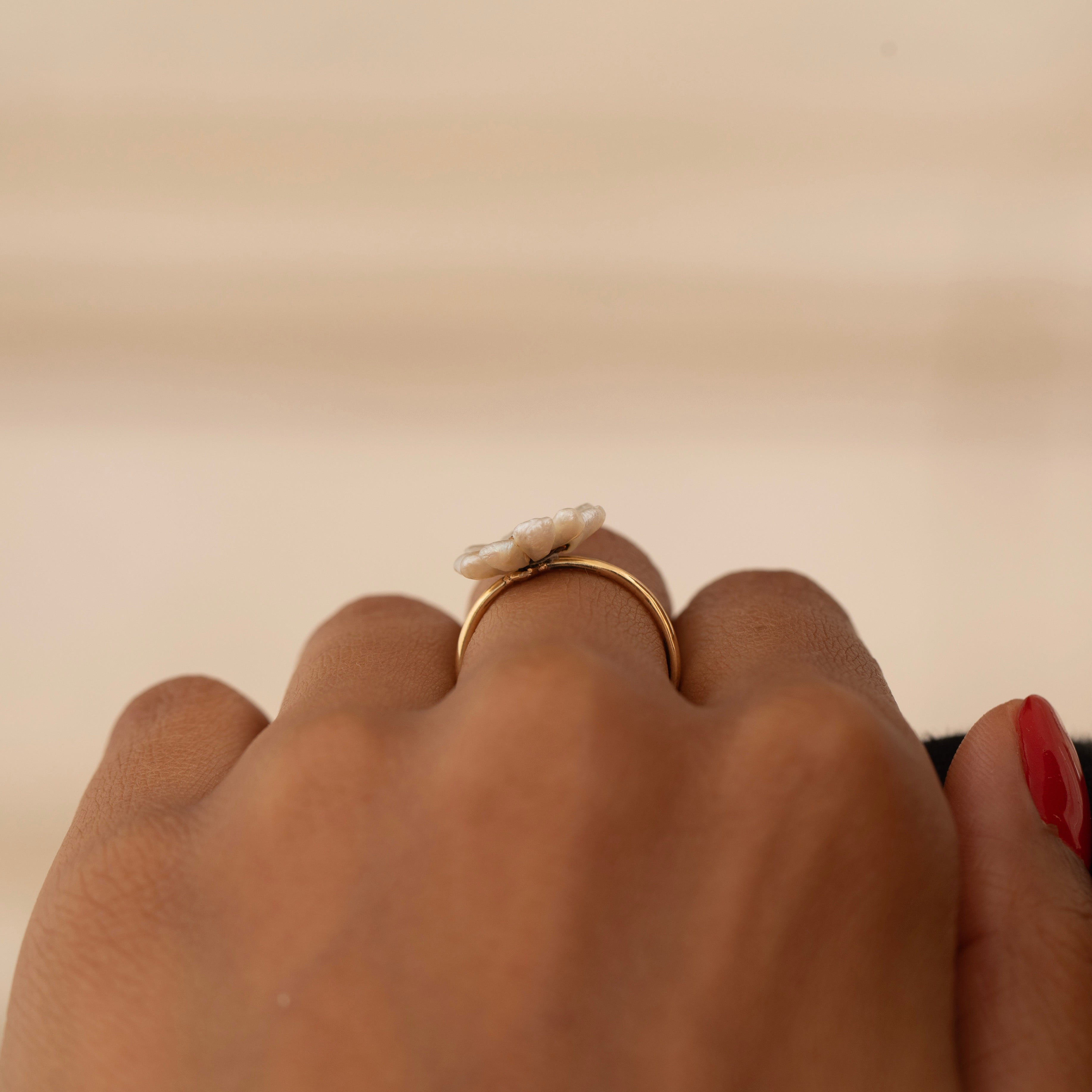 Pearl, Diamond, and 14K Gold Flower Ring