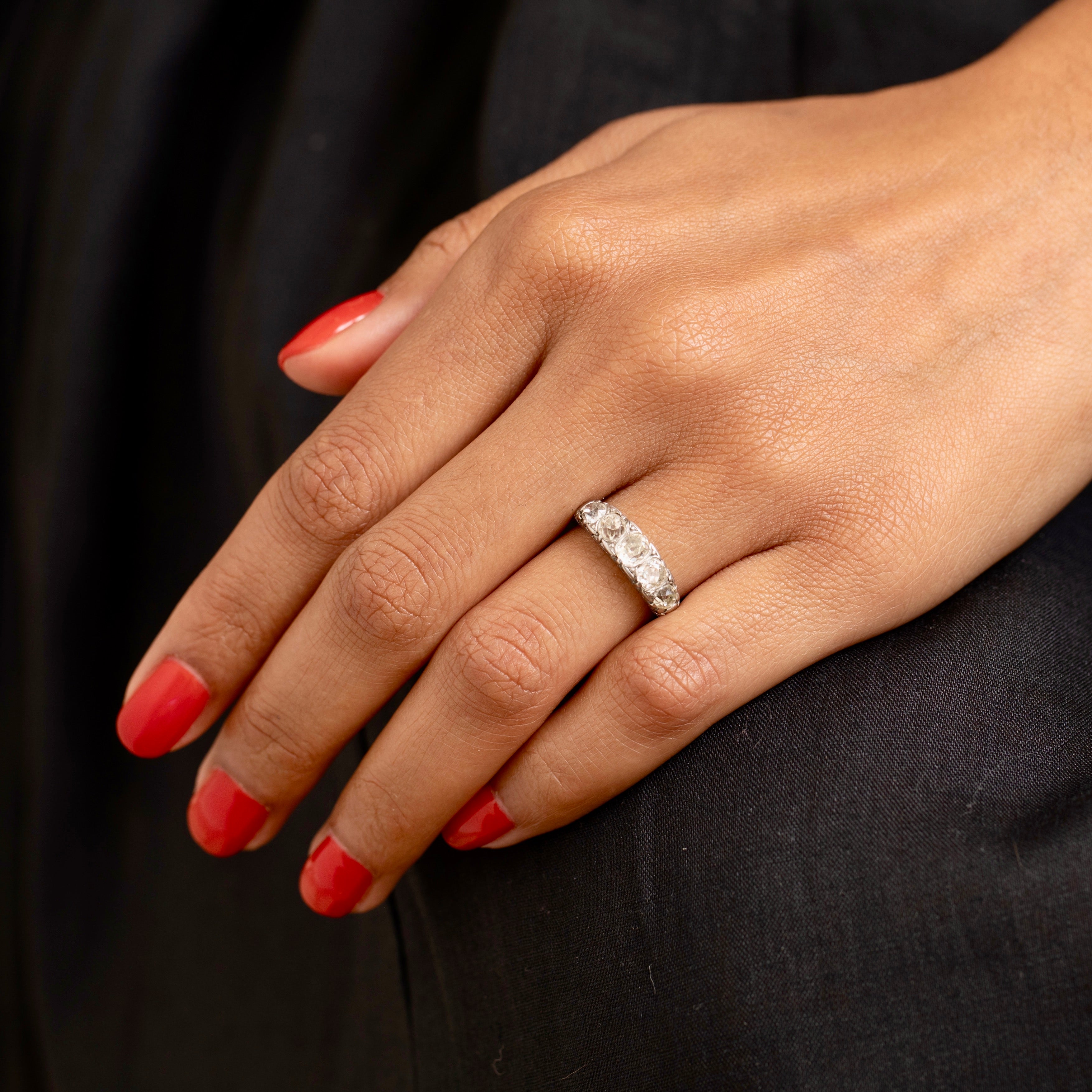 Old Mine Cut Five-Stone Diamond and Platinum Ring