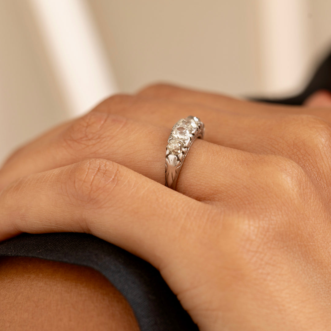 Old Mine Cut Five-Stone Diamond and Platinum Ring