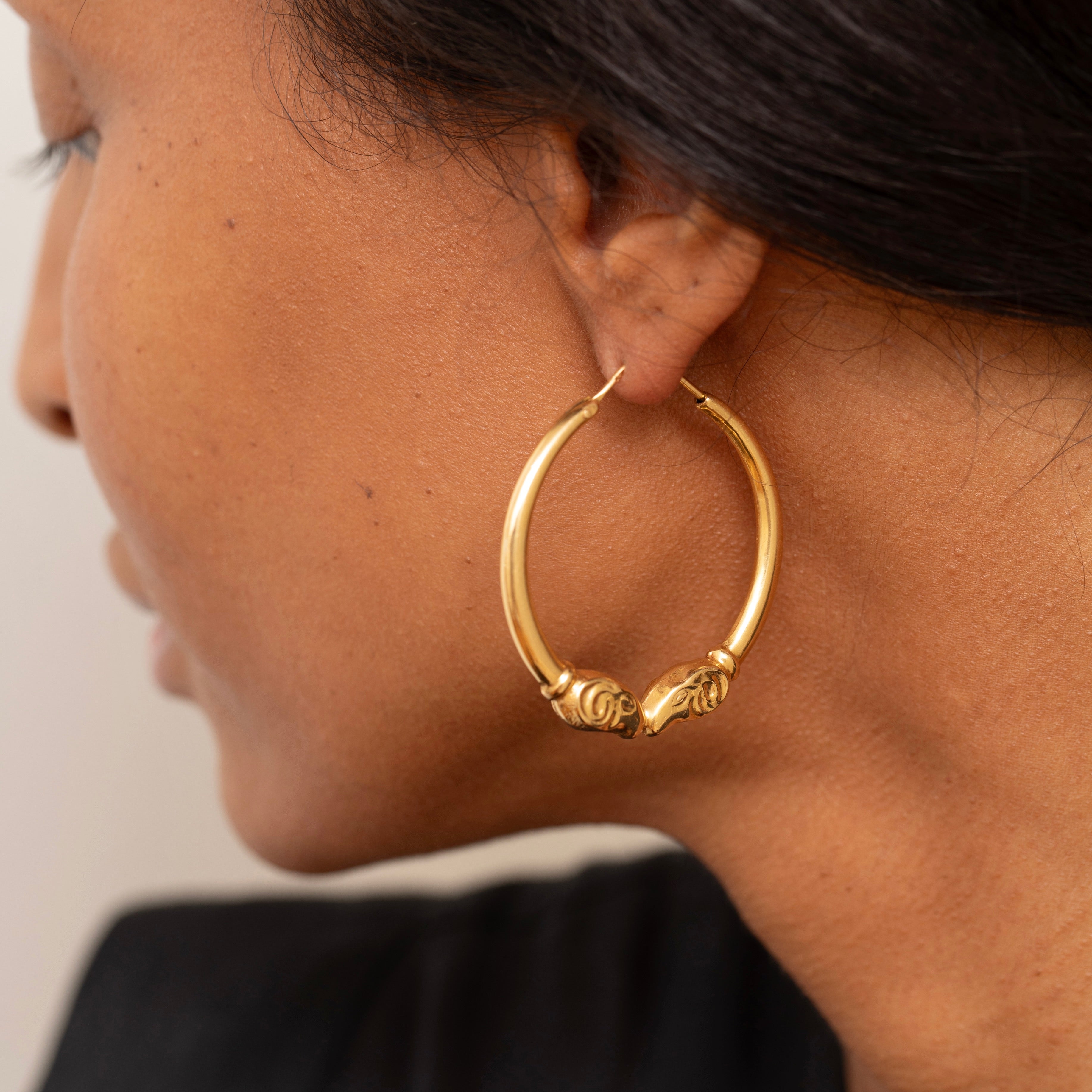 Large Ram 14K Gold Hoop Earrings