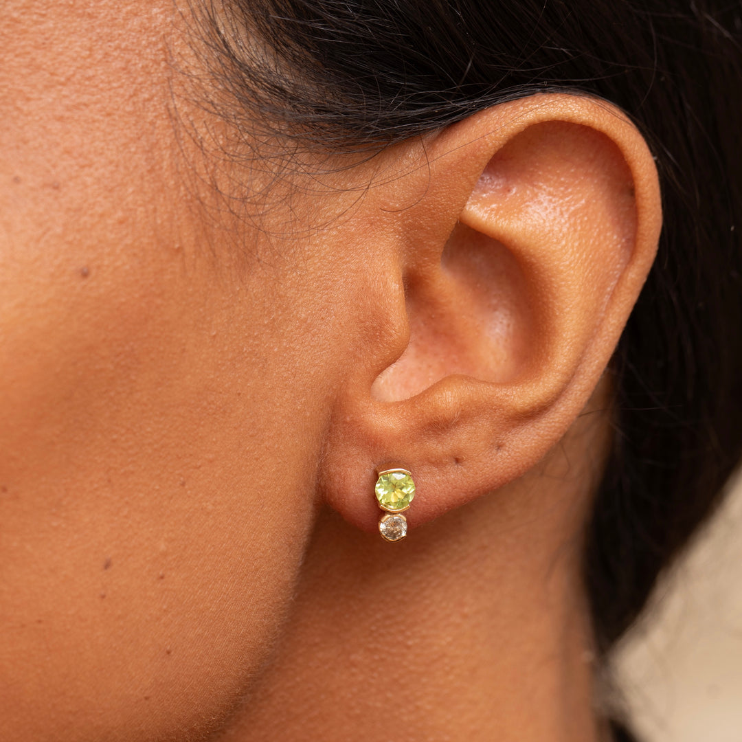 Diamond, Peridot, and 14K Gold Stud Earrings