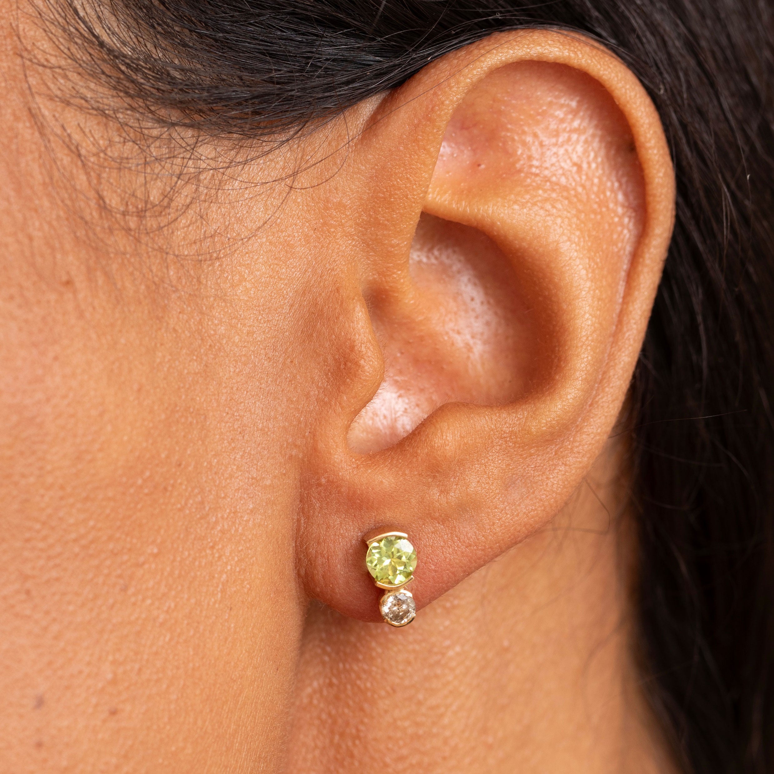 Diamond, Peridot, and 14K Gold Stud Earrings