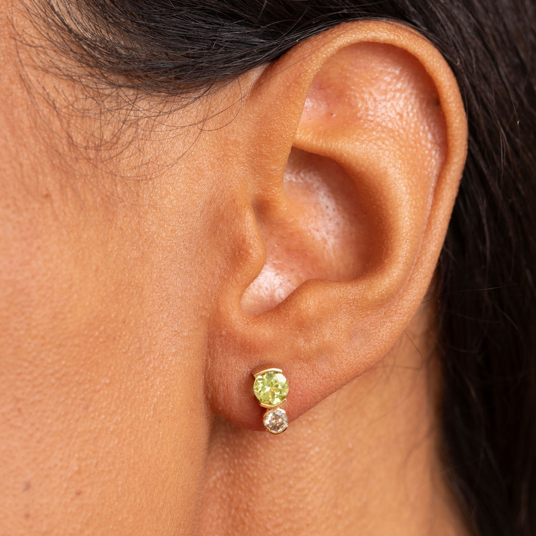 Diamond, Peridot, and 14K Gold Stud Earrings