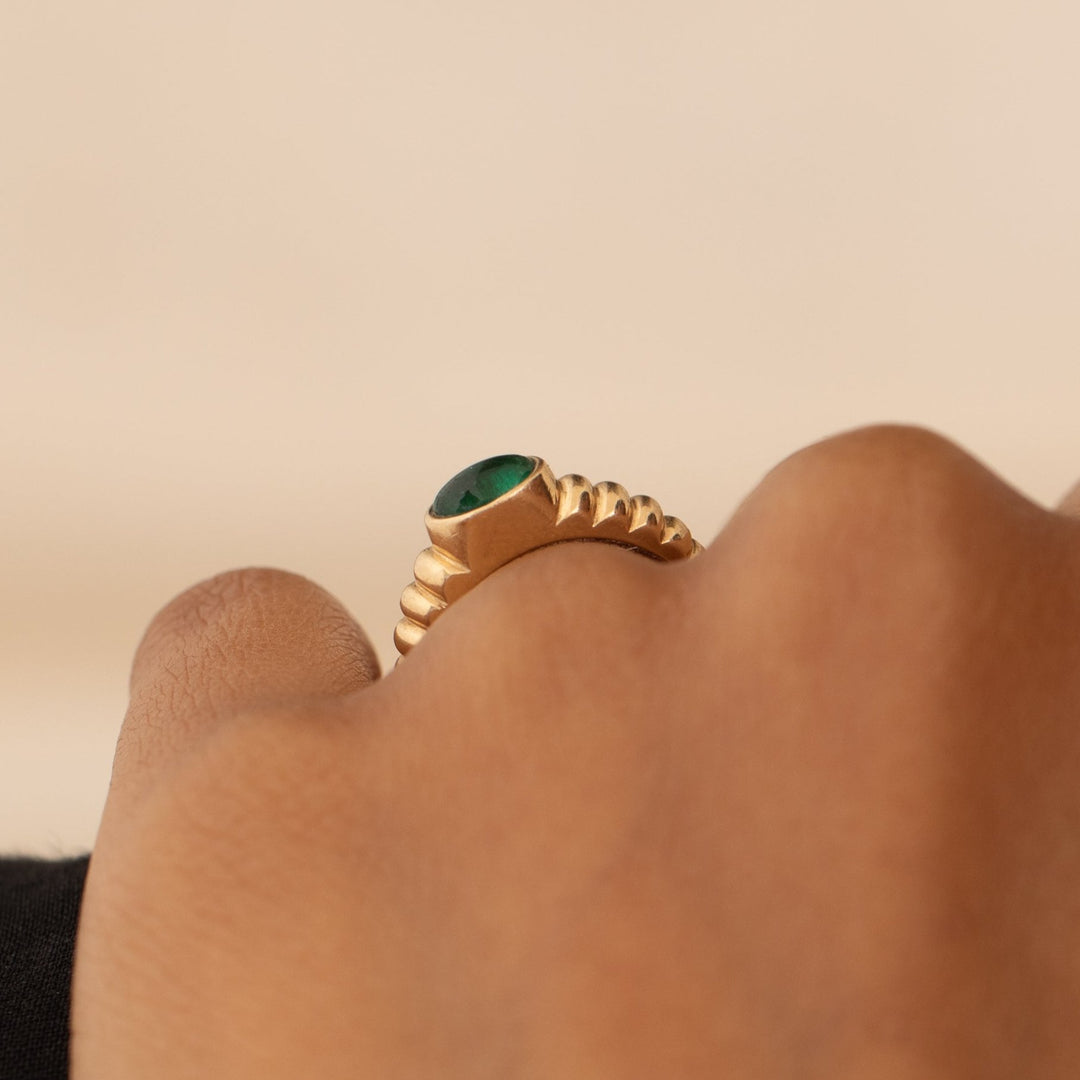 Emerald Cabochon and 14K Gold Ring