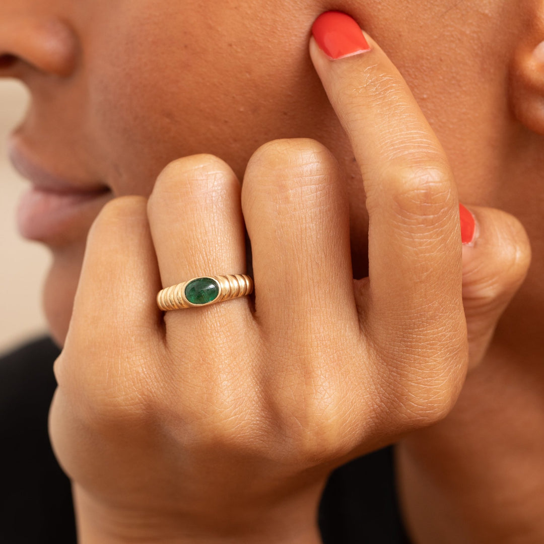 Emerald Cabochon and 14K Gold Ring