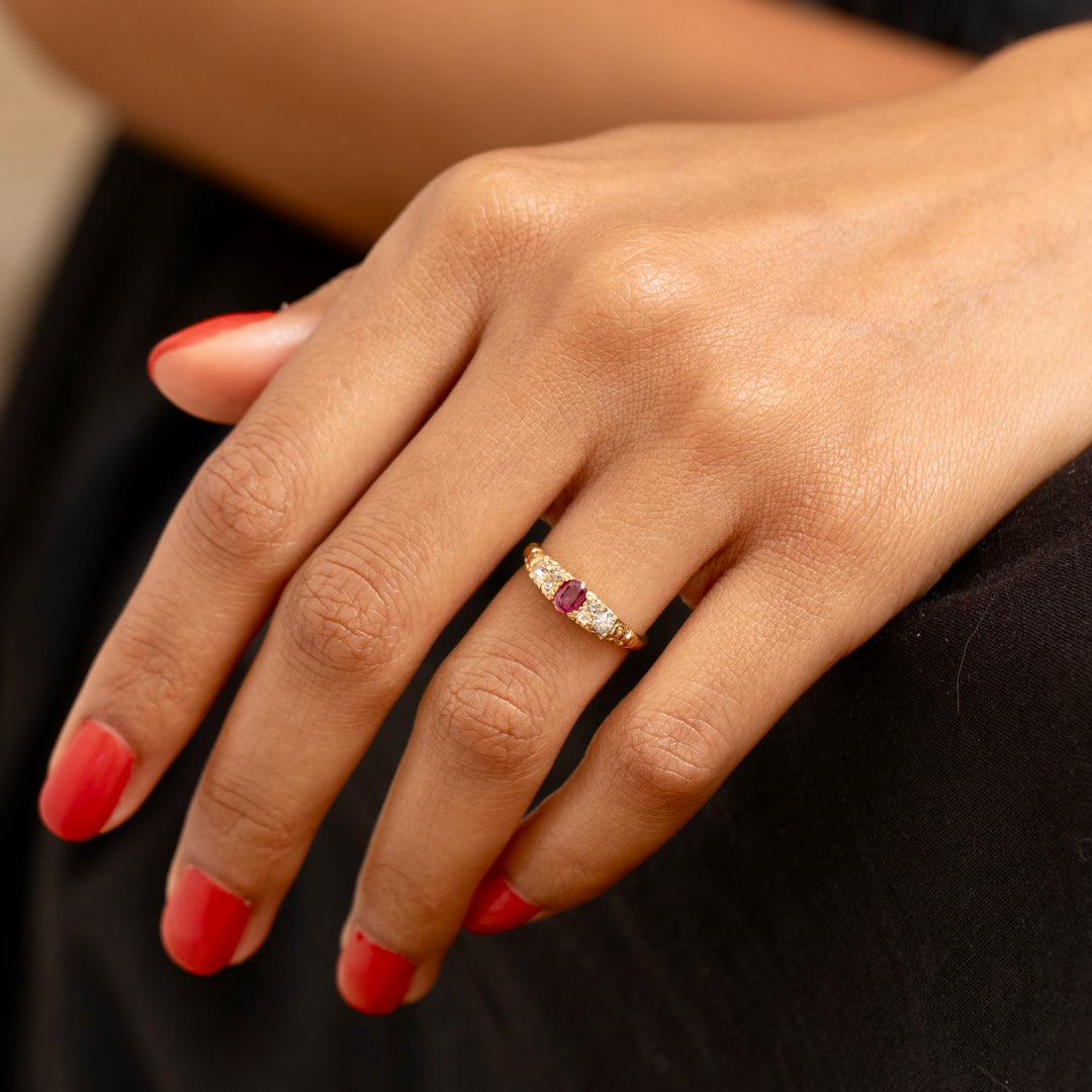 Victorian Ruby, Diamond, and 18K Gold Ring