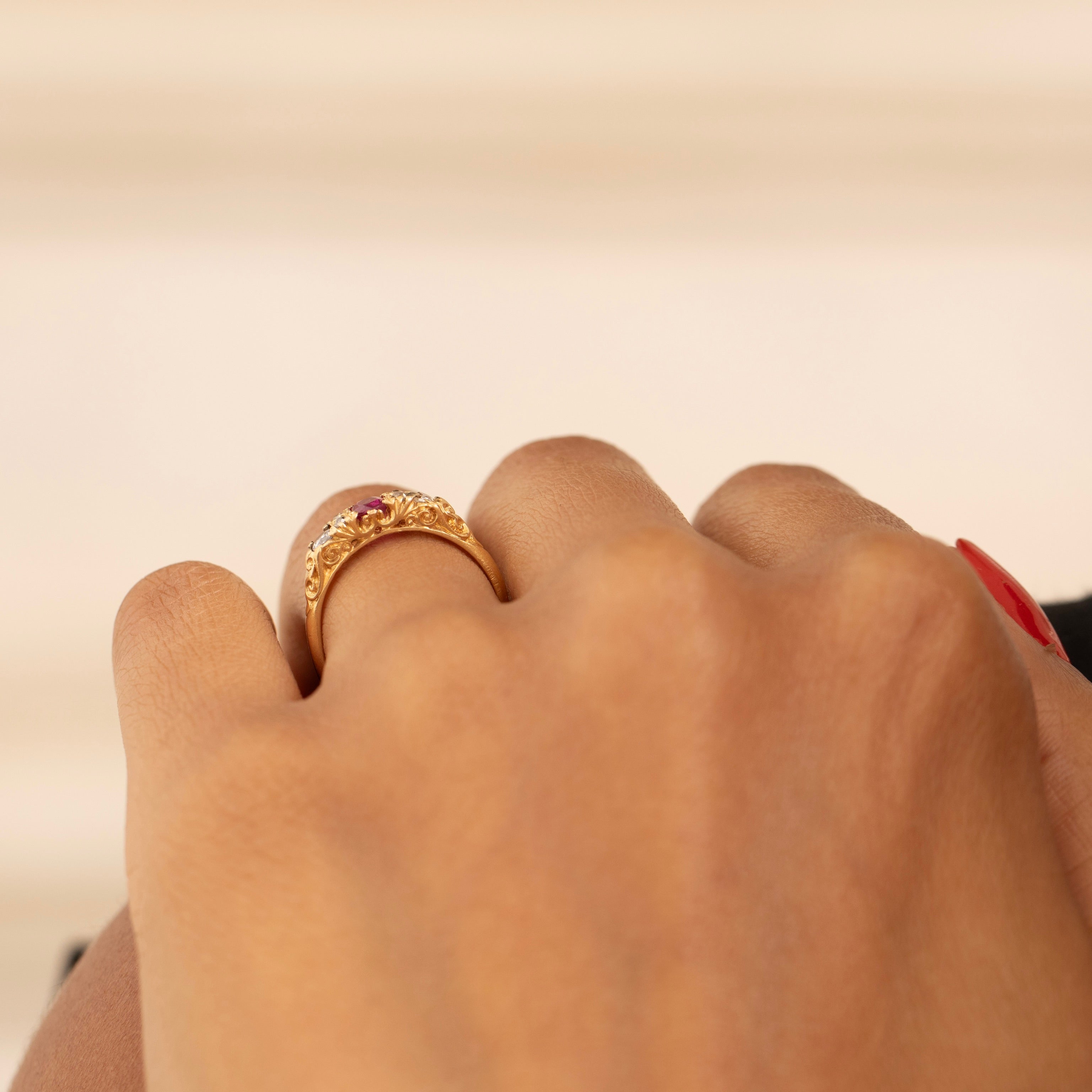 Victorian Ruby, Diamond, and 18K Gold Ring