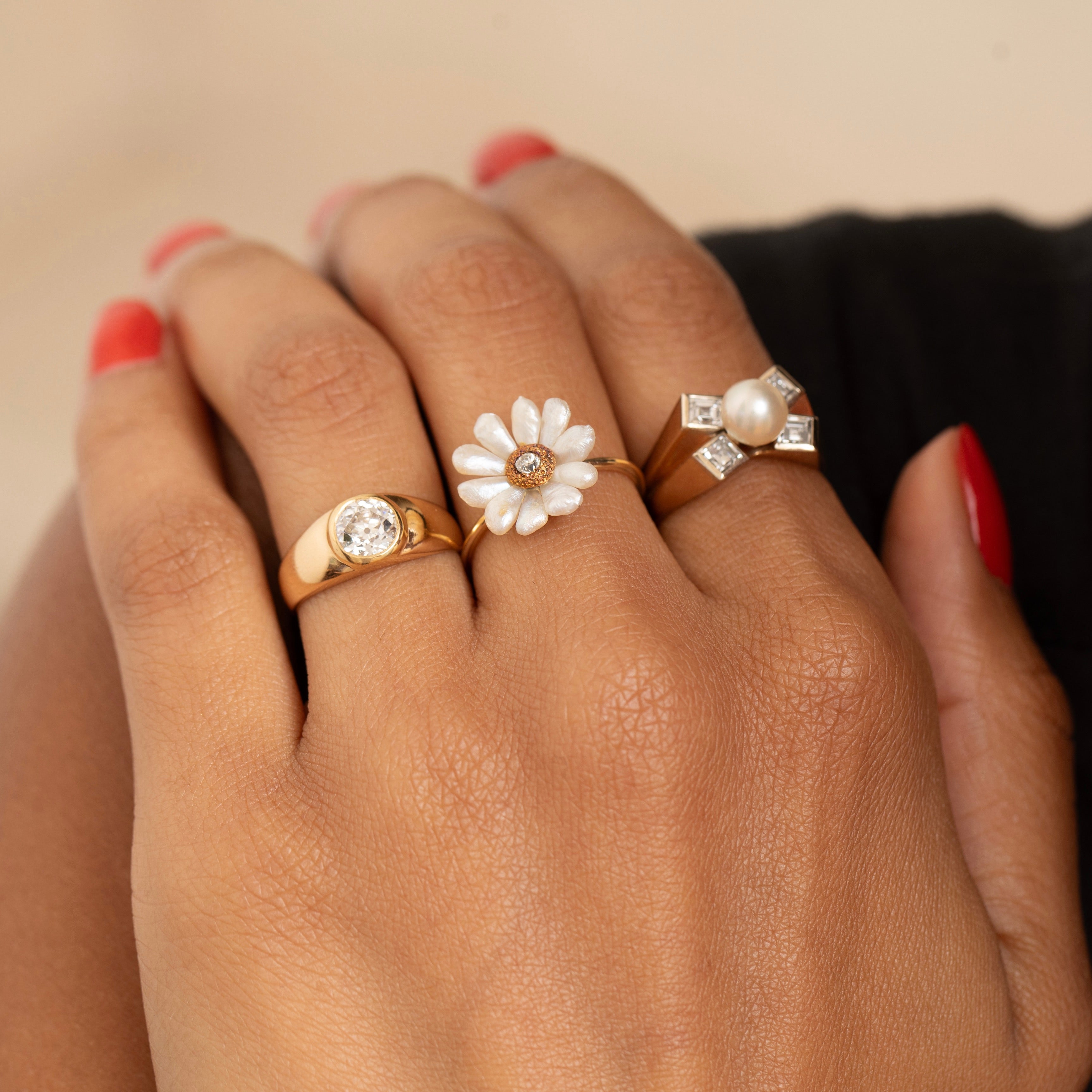 Pearl, Diamond, and 14K Gold Flower Ring