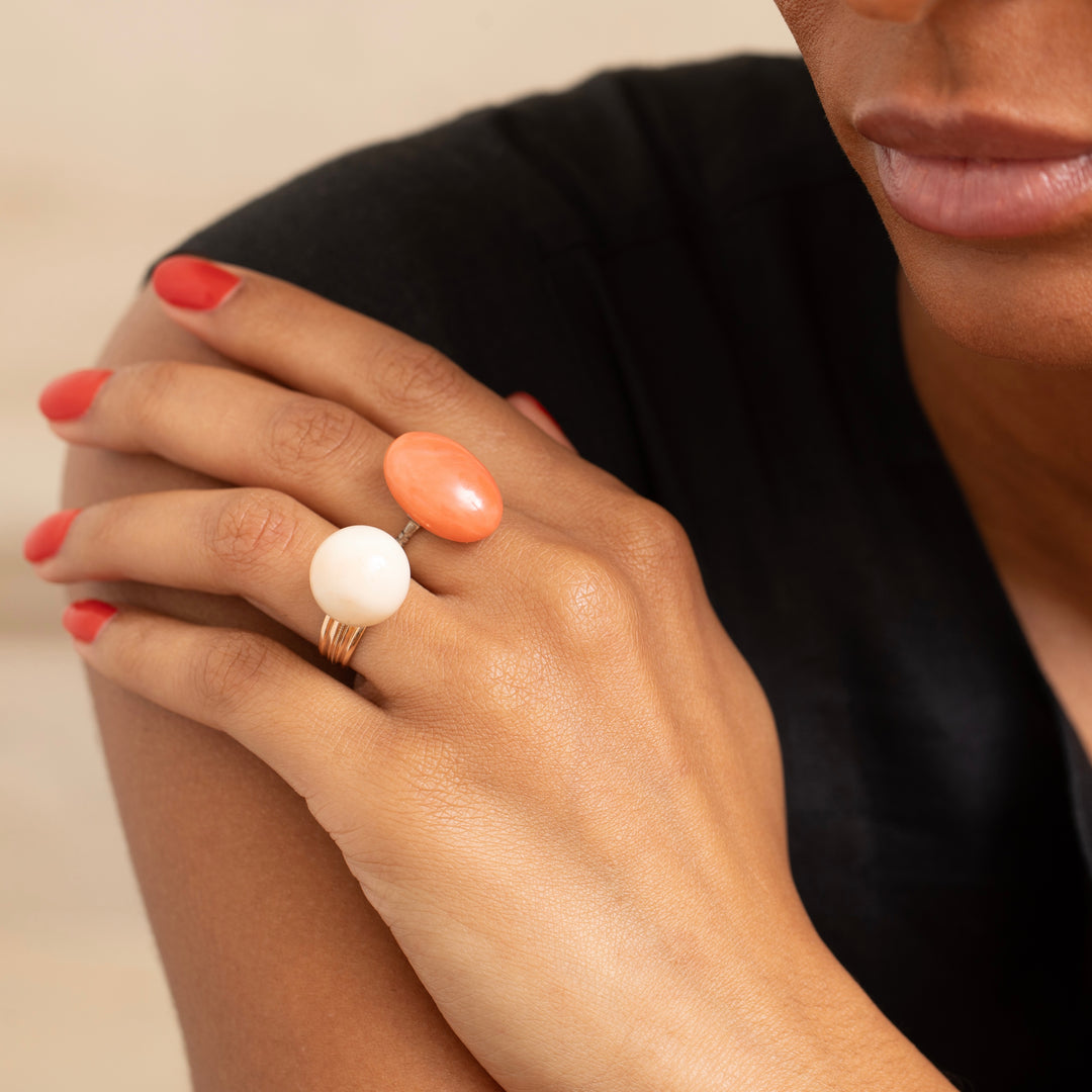 Victorian Pink Coral and Silver Ring