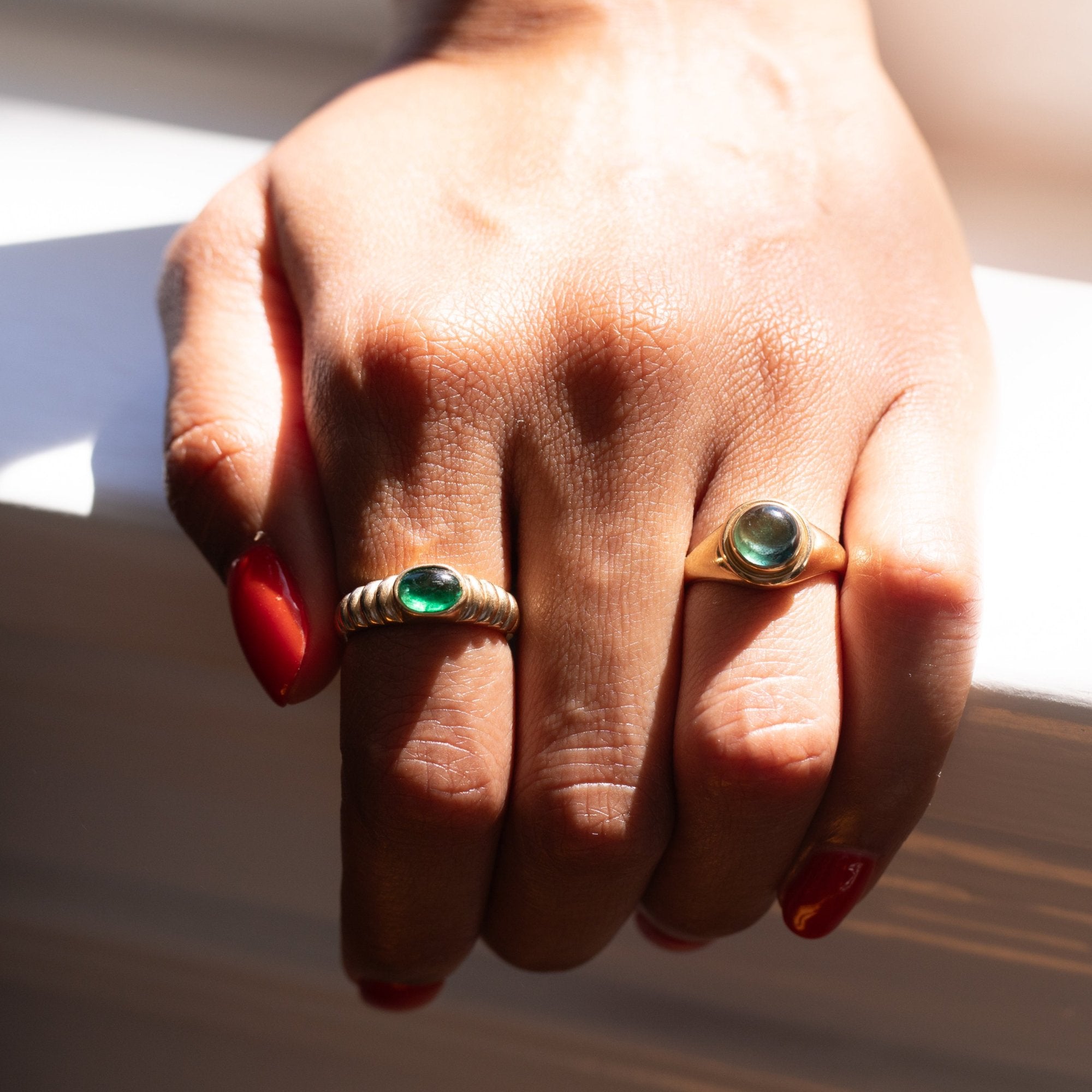 Emerald Cabochon and 14K Gold Ring