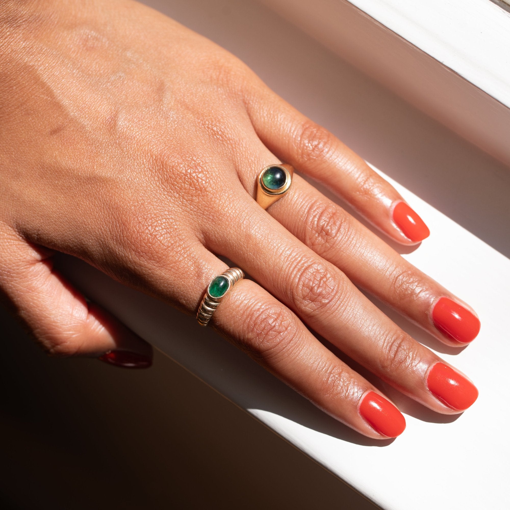 Emerald Cabochon and 14K Gold Ring