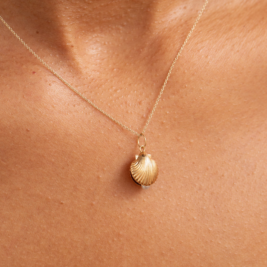 Shell and Pearl 14k Gold Charm