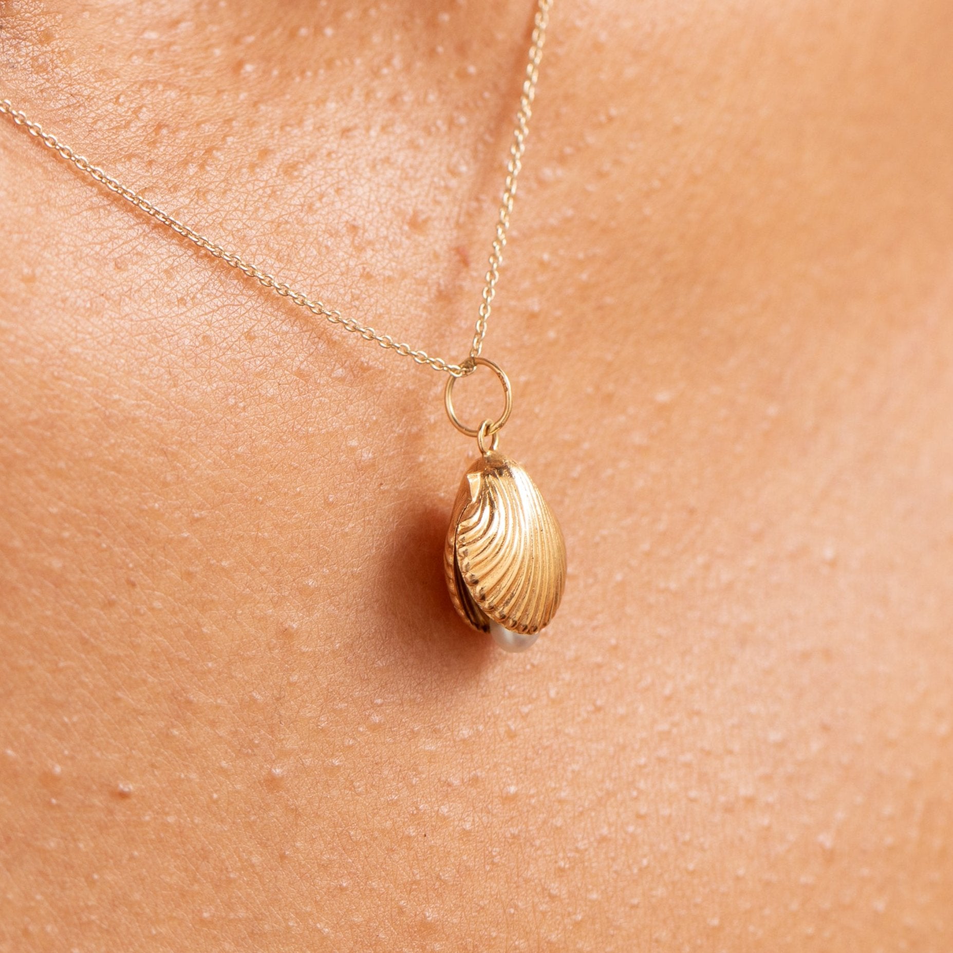 Shell and Pearl 14k Gold Charm