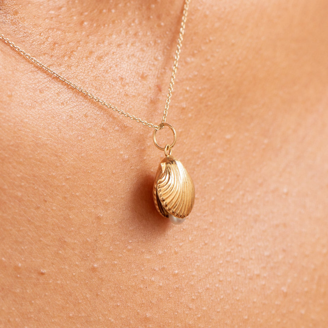 Shell and Pearl 14k Gold Charm