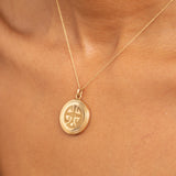 Arts & Crafts Engraved 14K Gold Round Locket Necklace
