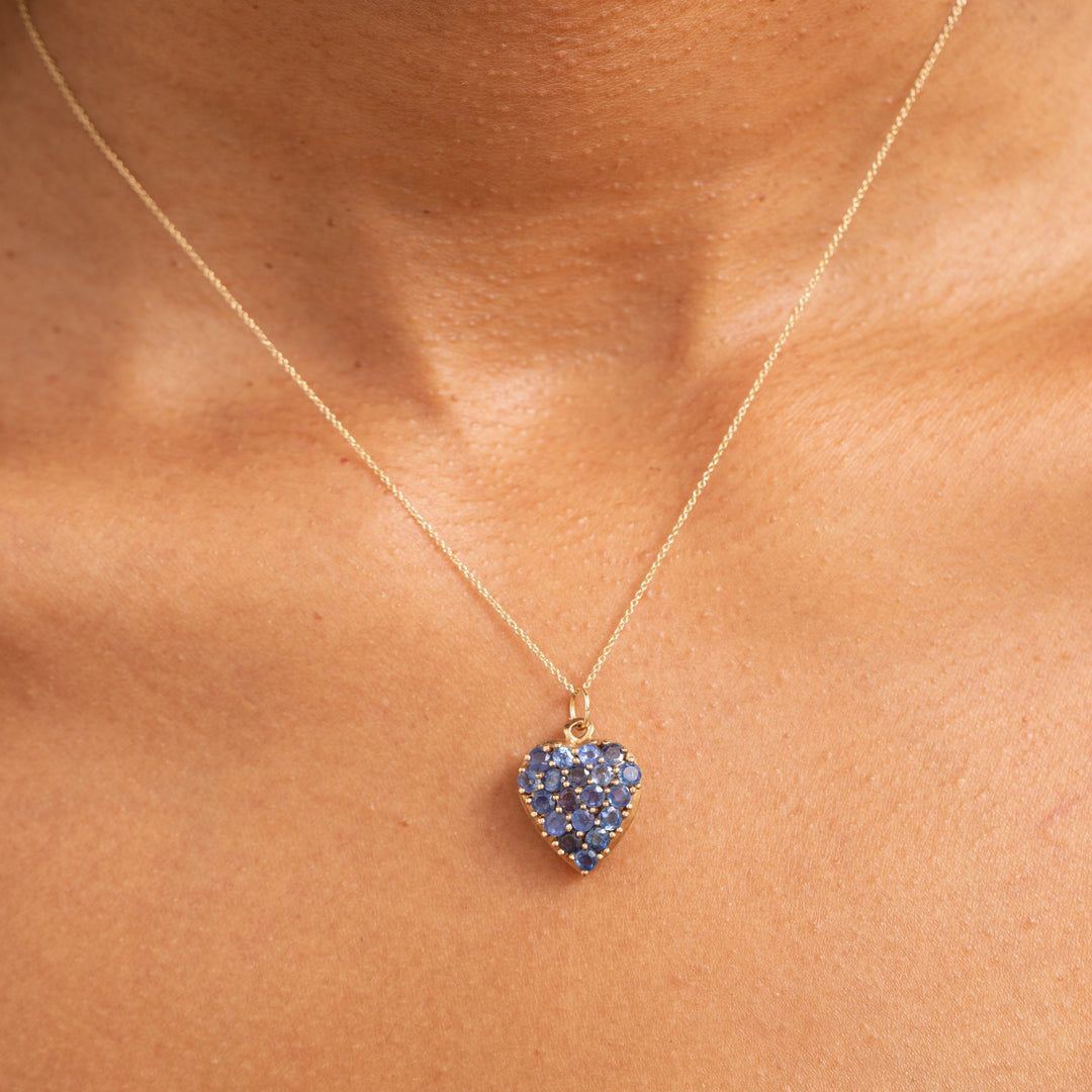 Sapphire and 14K Gold Heart Charm