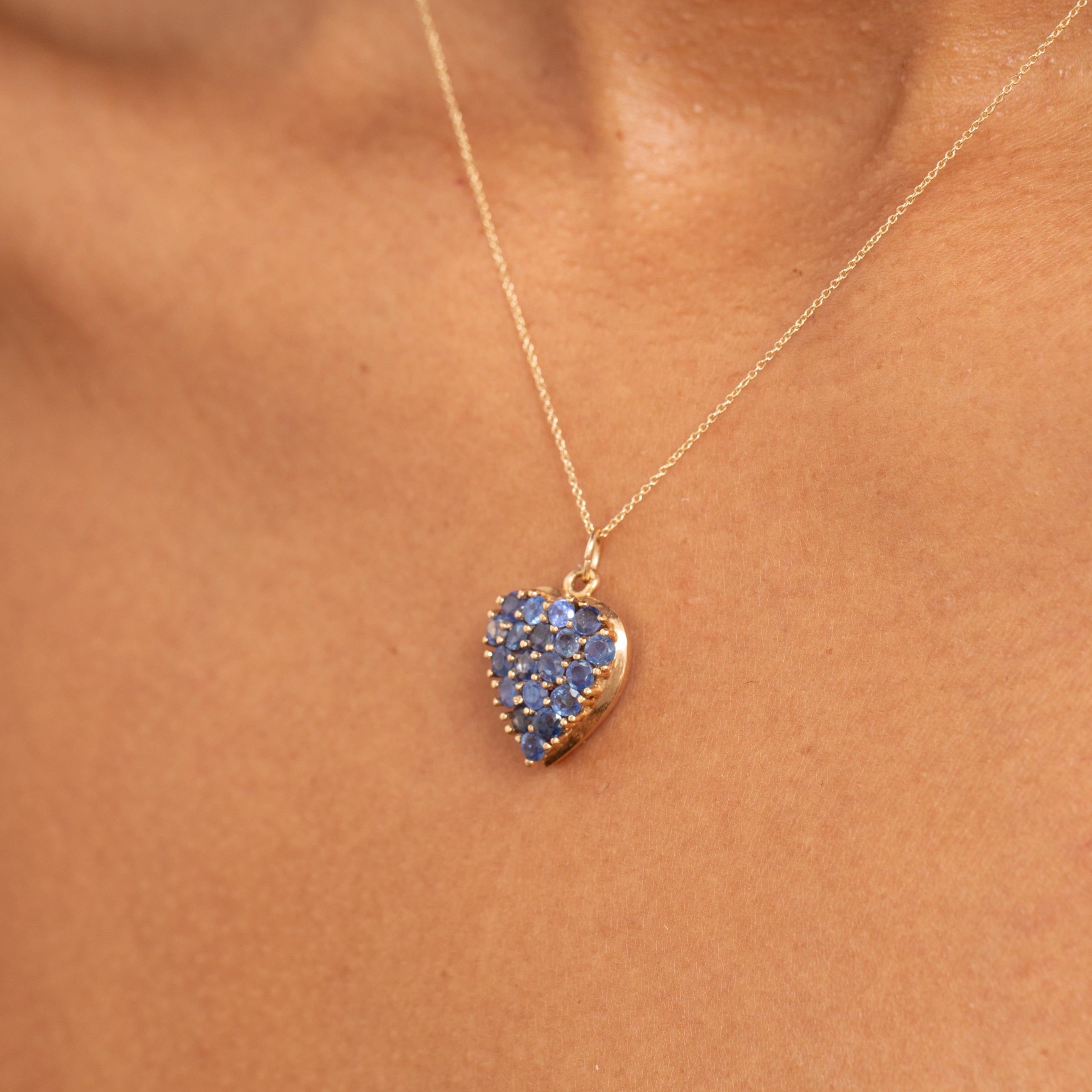 Sapphire and 14K Gold Heart Charm