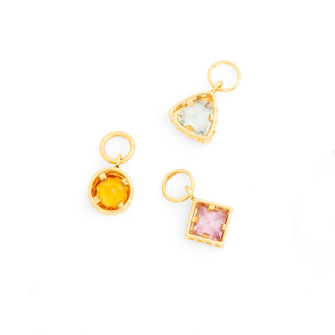 Trio of Glass Stone and 14K Gold Charms