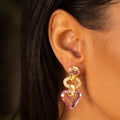 Diamond, Kunzite, and 18k Gold Heart Earrings