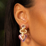 Diamond, Kunzite, and 18k Gold Heart Earrings