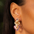 Diamond, Kunzite, and 18k Gold Heart Earrings