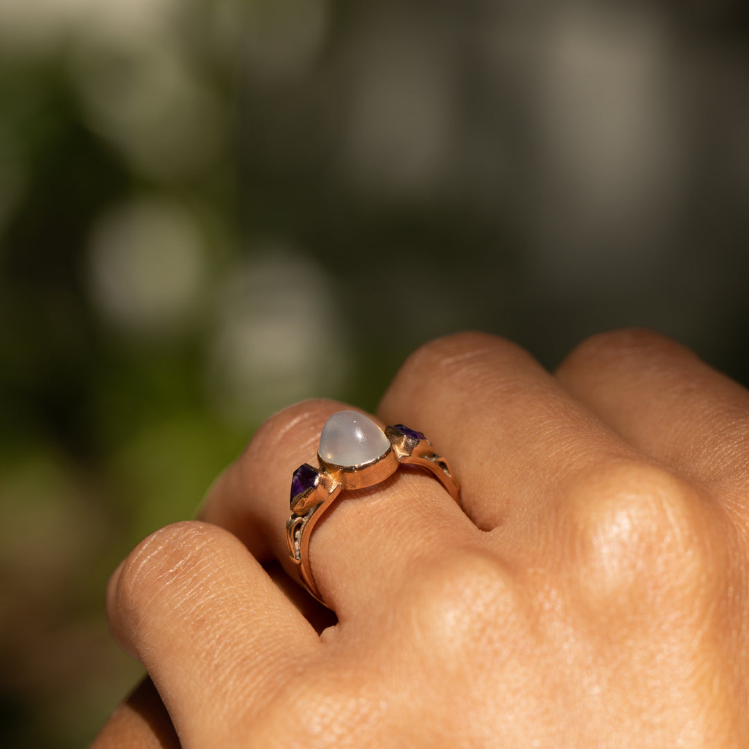 Moonstone, Amethyst, and 14k Rose Gold Ring