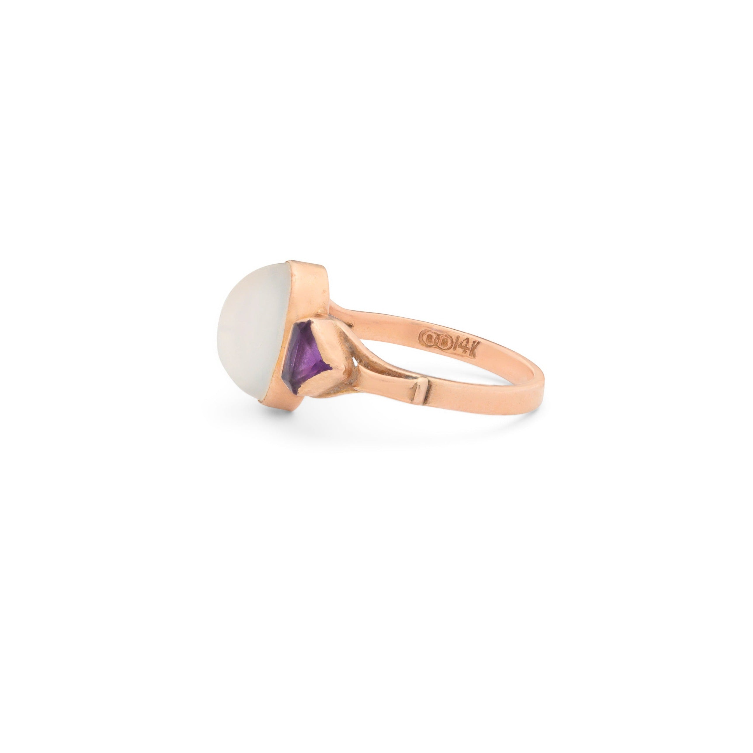 Moonstone, Amethyst, and 14k Rose Gold Ring