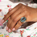 Large Retro Aquamarine, Diamond, 14K Gold, and Platinum Ring