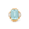 Large Retro Aquamarine, Diamond, 14K Gold, and Platinum Ring