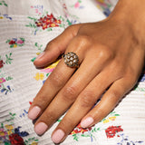 Diamond Cluster, 14k Gold, and Black Enamel Ring
