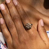 Diamond Cluster, 14k Gold, and Black Enamel Ring