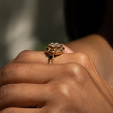 Diamond Cluster, 14k Gold, and Black Enamel Ring