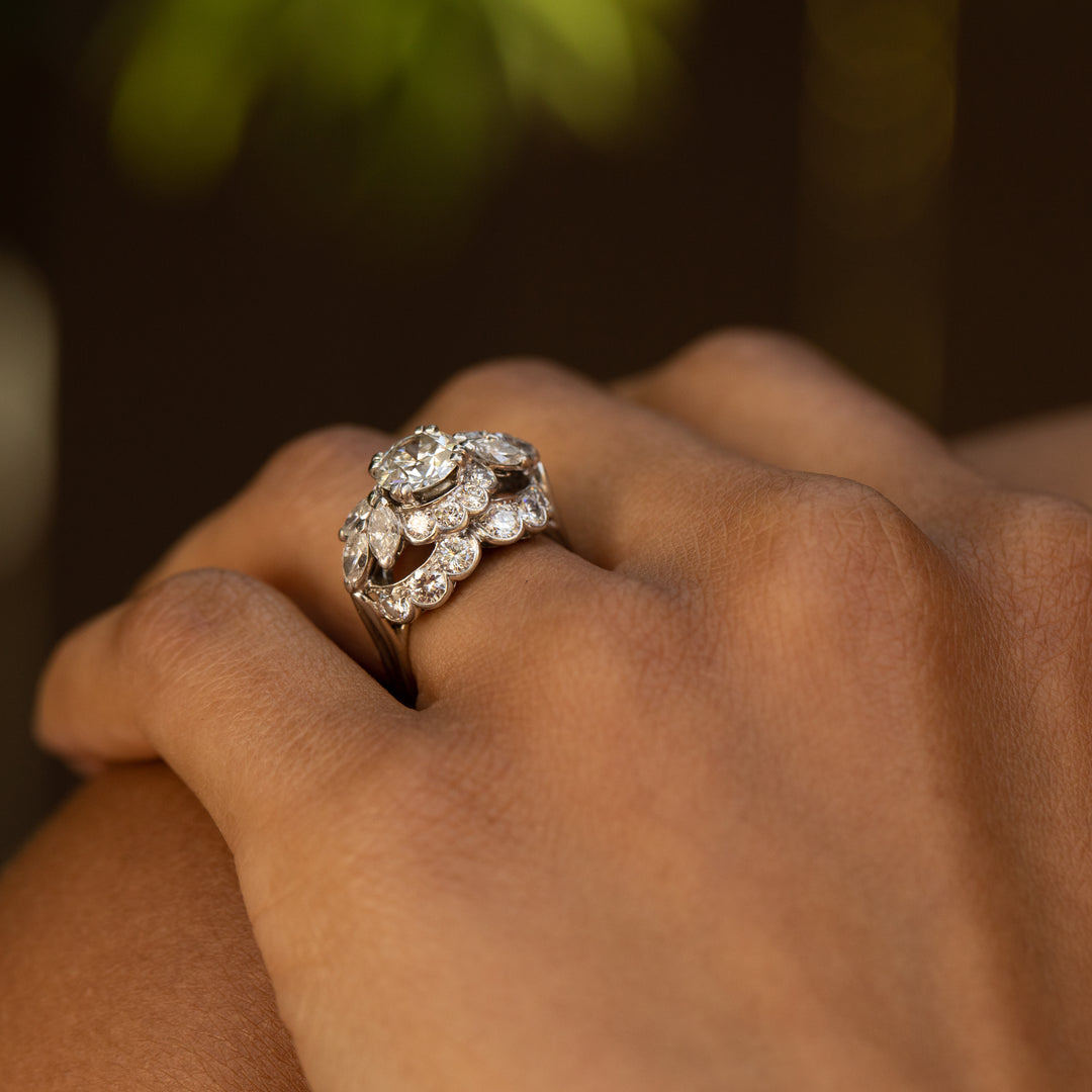 Harry Winston 1950s Diamond and Platinum Dome Ring