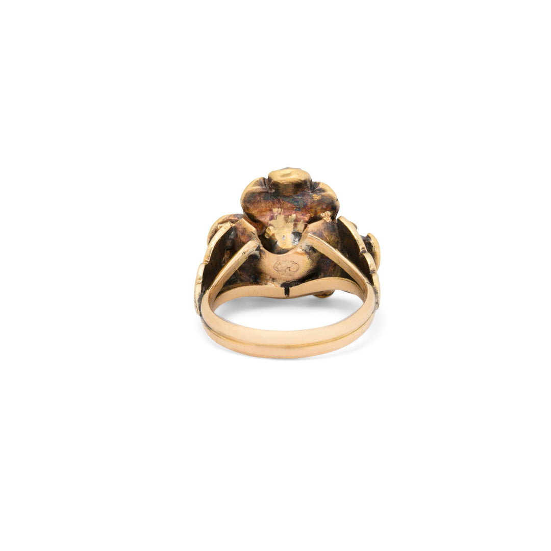 Victorian Rose Cut Diamond, 14k Gold, And Silver Floral Ring