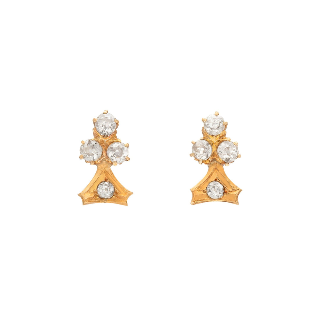 Victorian Old Mine Cut Diamond and 14K Gold Club Earrings