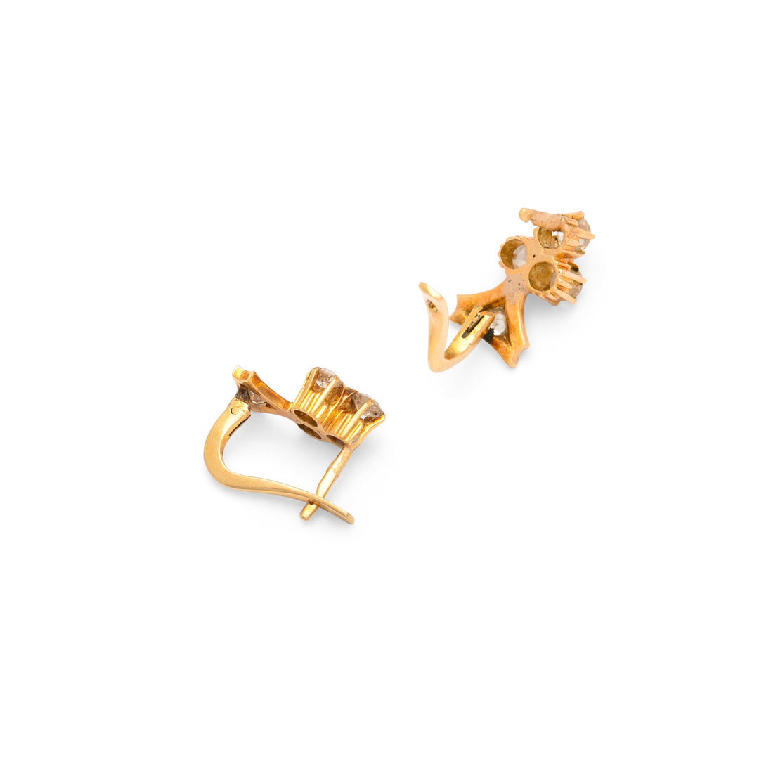 Victorian Old Mine Cut Diamond and 14K Gold Club Earrings