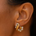 French Diamond, 18k Gold, and Platinum Swirl Earrings