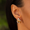 French Diamond, 18k Gold, and Platinum Swirl Earrings