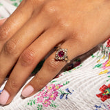 Victorian Ruby Cabochon, Diamond, and 14k Gold Ring