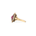 Victorian Ruby Cabochon, Diamond, and 14k Gold Ring