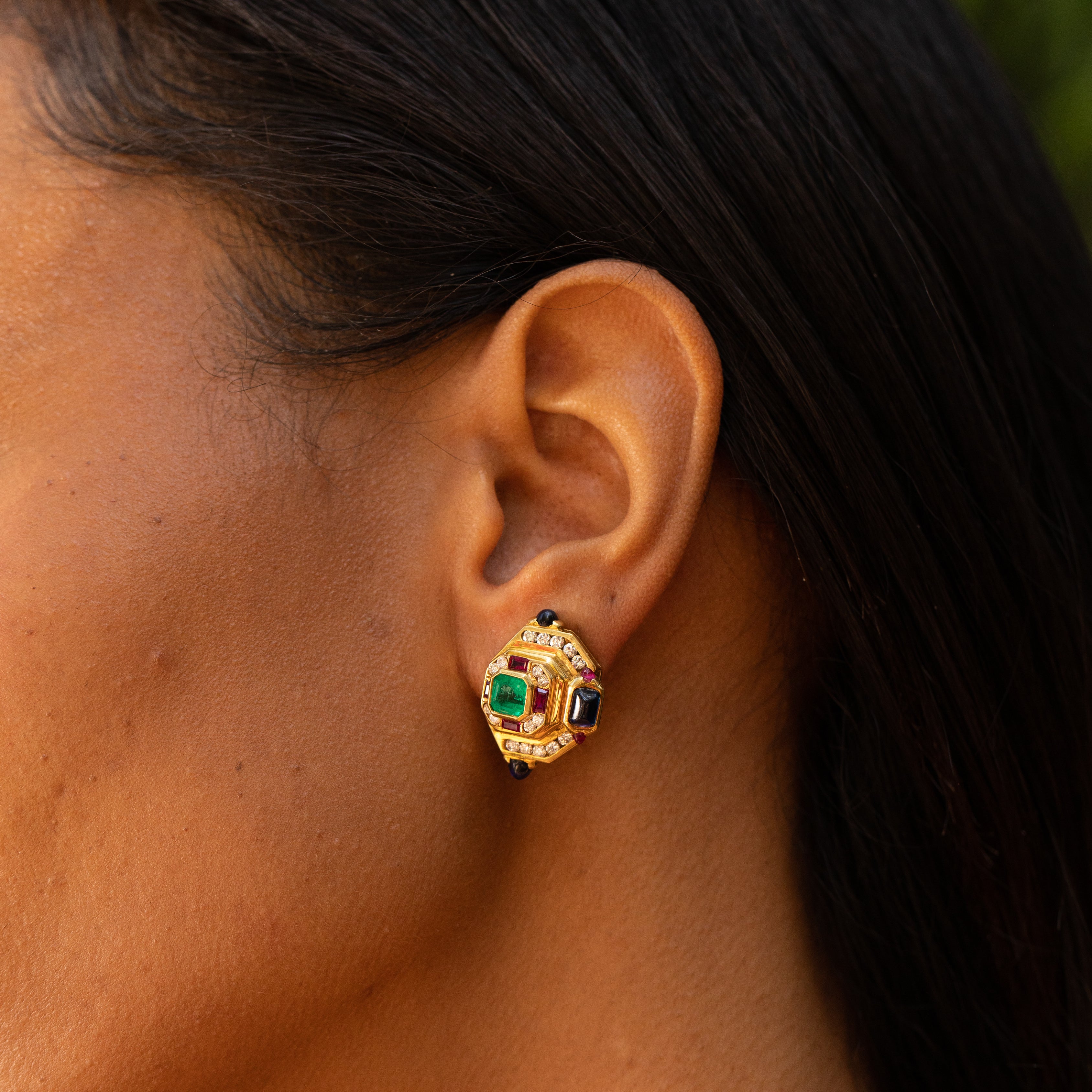 Multi-Stone, Diamond, and 18K Gold Earrings
