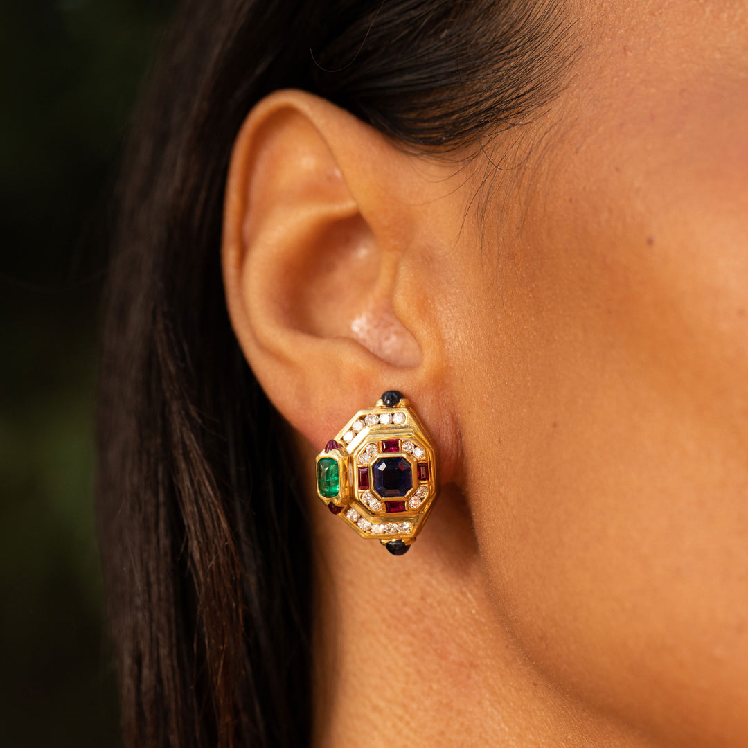 Triple Stone Heart Stud Earrings | Gold plated | Pandora US