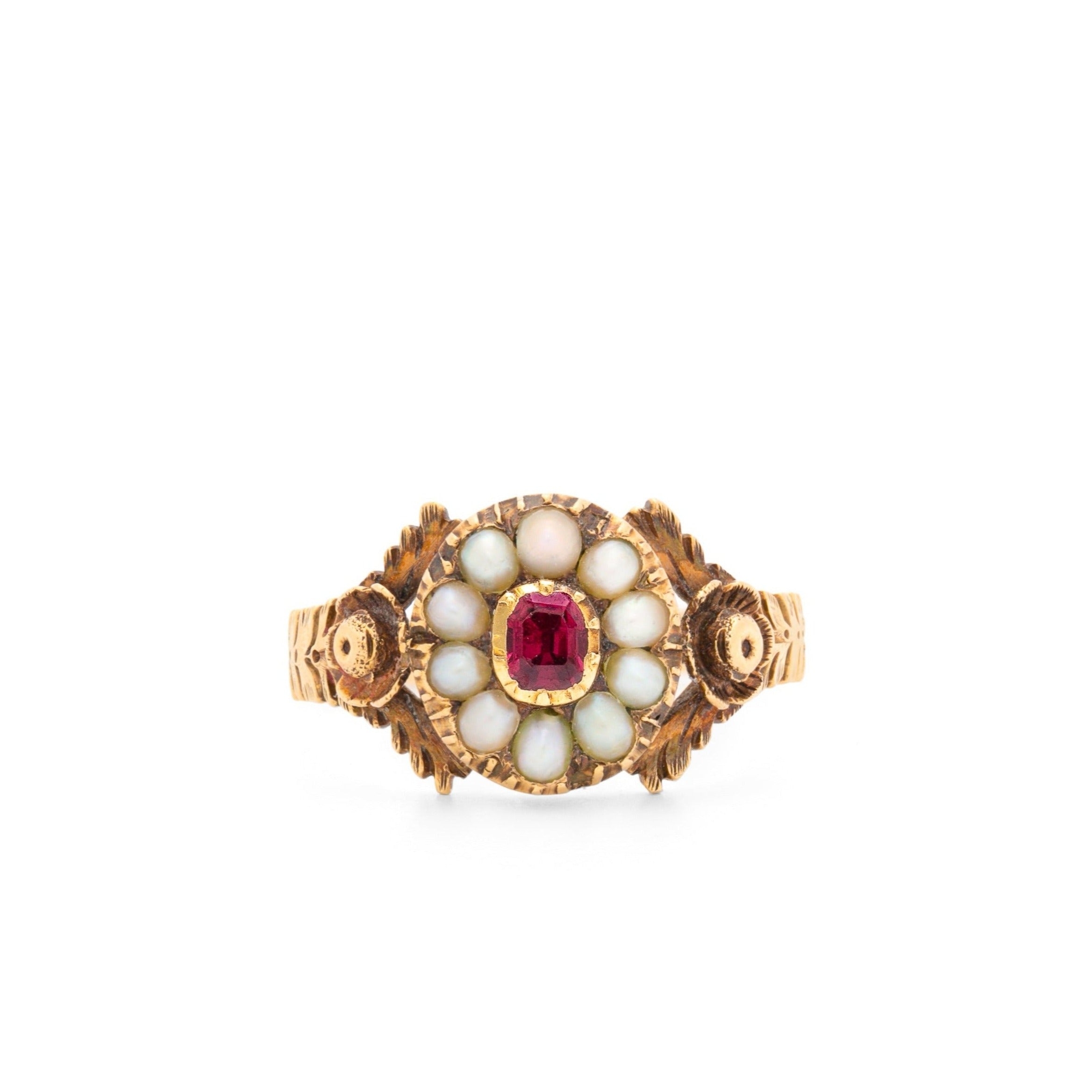 Early Victorian Pearl, Paste, and 14K Gold Cluster Ring
