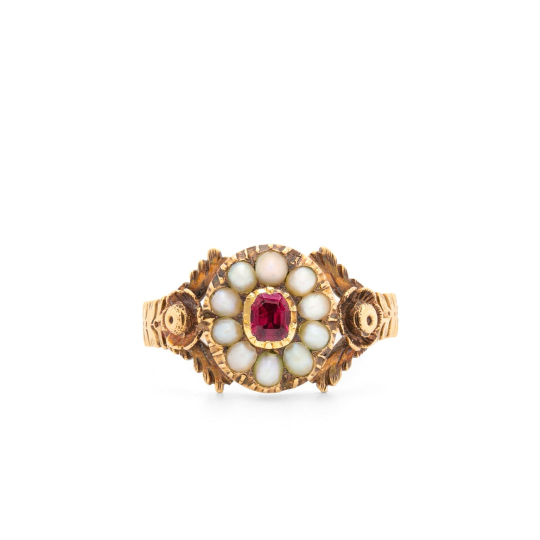 Early Victorian Pearl, Paste, and 14K Gold Cluster Ring