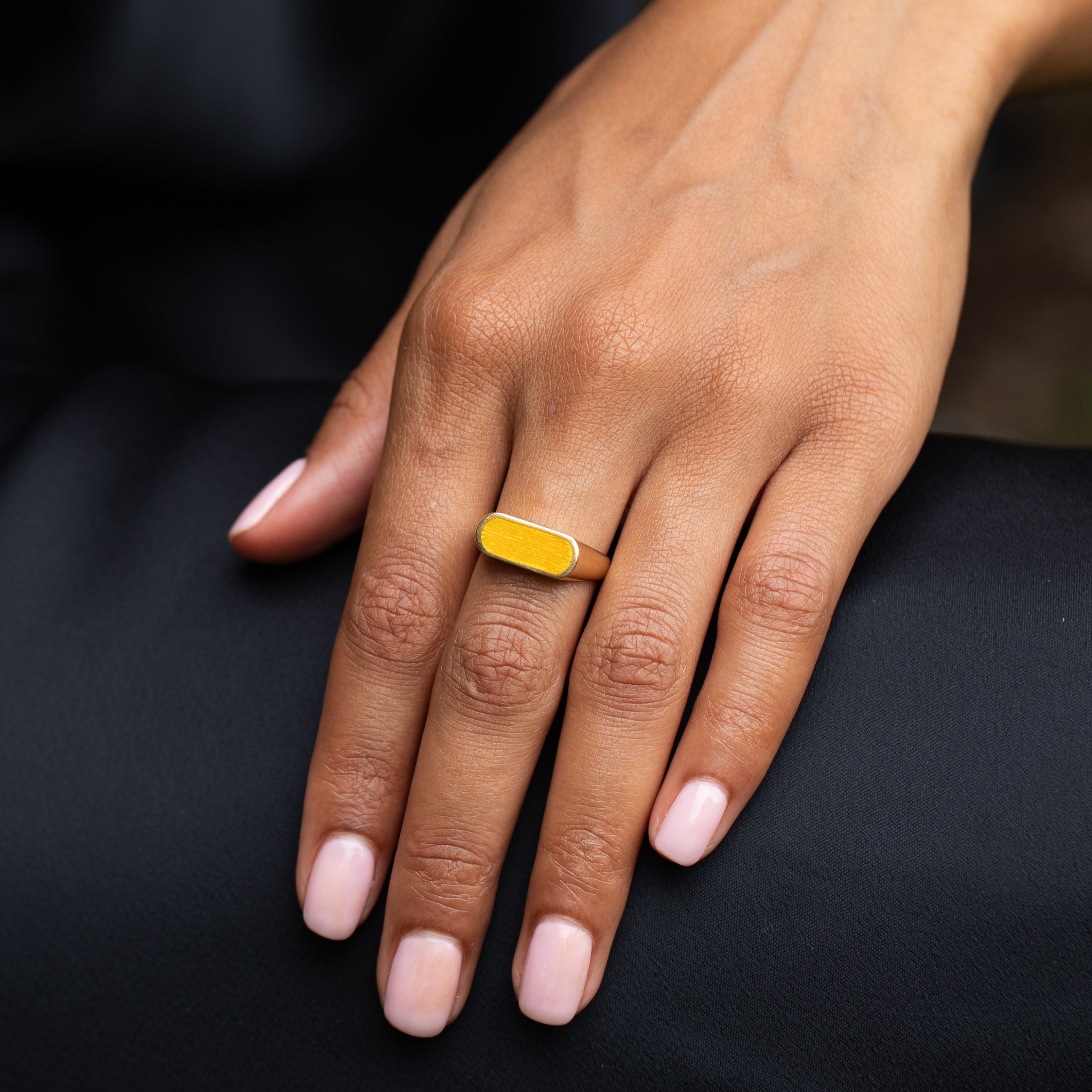 Yellow Enamel and 18K Gold Ring
