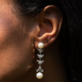 Pearl, Diamond, and Platinum Dangle Earrings