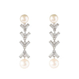 Pearl, Diamond, and Platinum Dangle Earrings