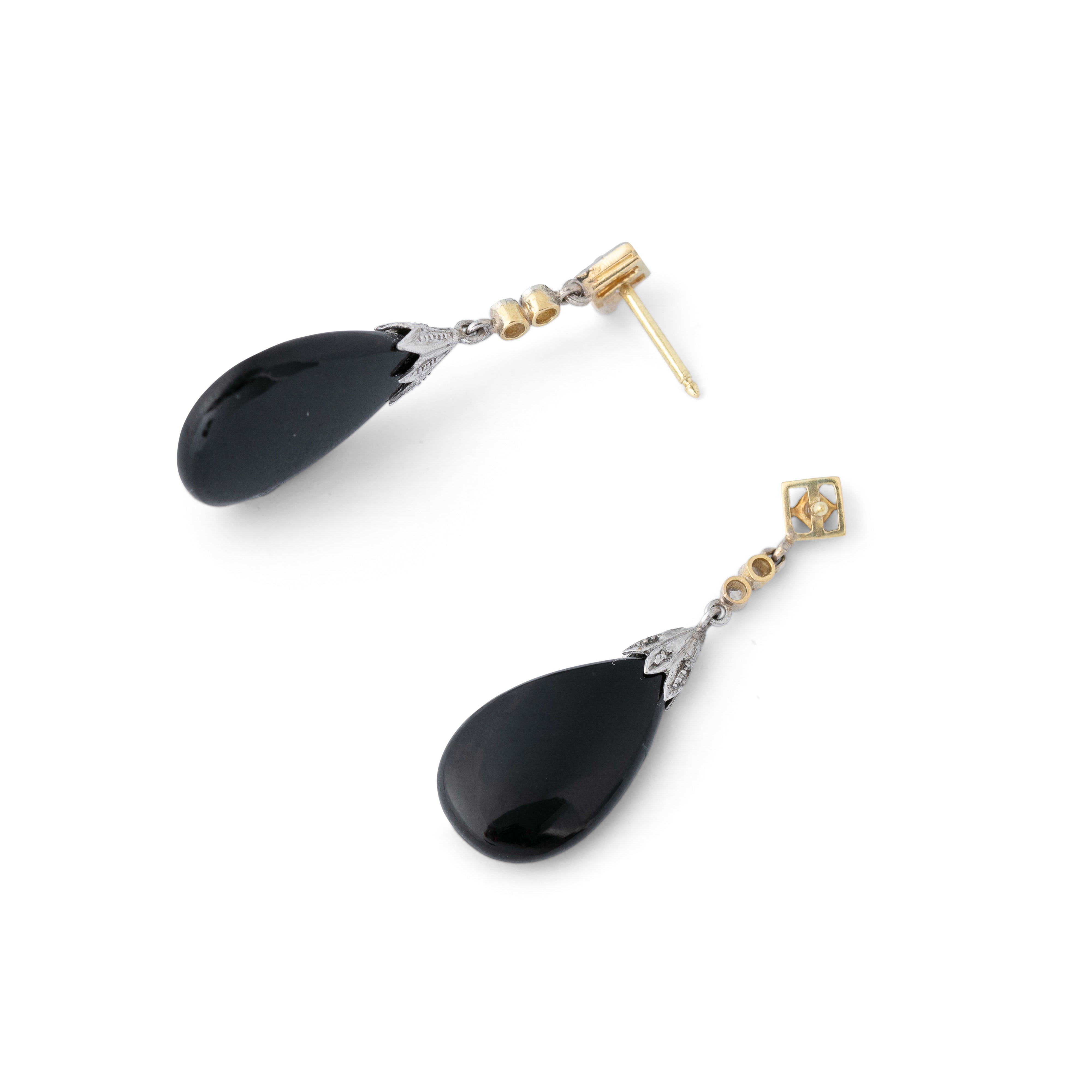 Onyx, Diamond, and Platinum Dangle Earrings